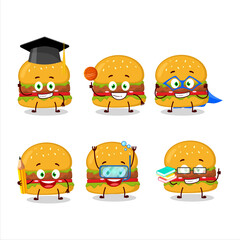 School student of hamburger cartoon character with various expressions