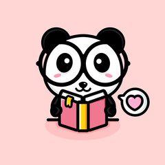 Vector design of cute and smart cartoon panda reading a book