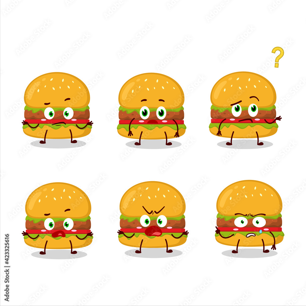 Poster cartoon character of hamburger with what expression