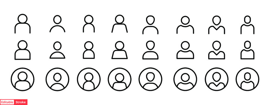 Set of user and avatar line icon. Simple outline style. Human, login, person, man, people, neutral, single, head concept for web design. Vector illustration isolated. Editable stroke EPS 10.
