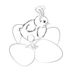 Easter chick wearing rabbit ears vector illustration outline