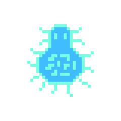 Bacteria pixel art icon. Bacterium or microbe sign. Micro organisms, virus, germs and bacilli. Medicine infection symbol. Observation in the microscope.  Isolated vector illustration. Design for logo.