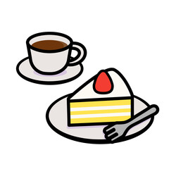 シンプルでかわいいショートケーキセットのイラスト