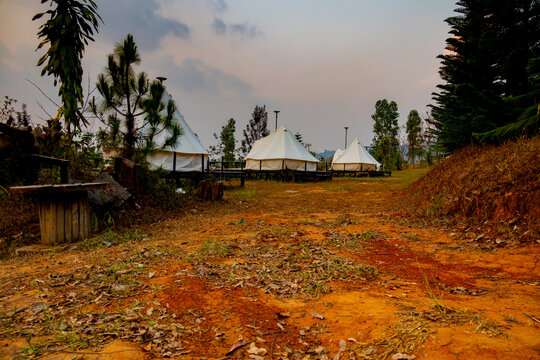 Camping sites with pitched tents at Khao Kho, Phetchabun, Thailand
