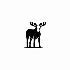 Vector illustration of a black silhouette of an elk. 
Isolated white background.