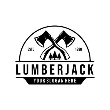 Crossed lumberjack logo axes vector emblem illustration design