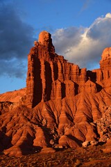 spectacular chimney rock on a sunny fall day at dusk in capitol reef national park, utah