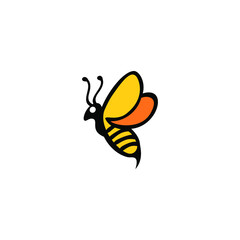 Vector illustartion of bee logo and design template or badge. 
Organic and eco honey label