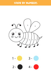 Color cute smiling bee by numbers. Worksheet for kids.