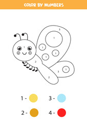 Color cute butterfly by numbers. Worksheet for kids.