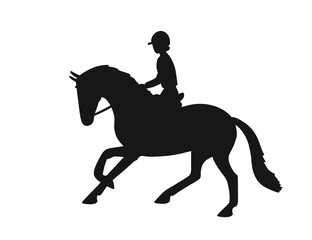 Dressage test, extended canter, silhouette athlete and horse