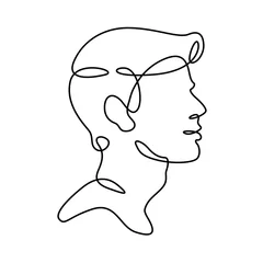 Papier peint photo Motifs linéaires  Man portrait profile silhouette. Male face logo. One continuous drawing line  logo single hand drawn art doodle isolated minimal illustration.  © derplan13