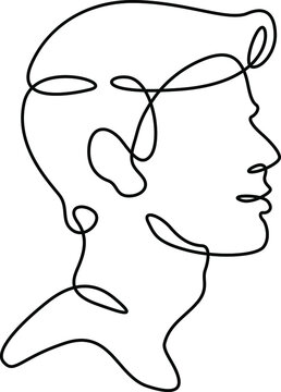 Man Portrait Profile Silhouette. Male Face Logo. One Continuous Drawing Line  Logo Single Hand Drawn Art Doodle Isolated Minimal Illustration.