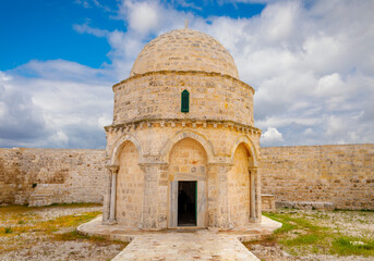 Church of the Ascension, of jesus,
with sky clouds in the background. Jerusalem Israel March 2021