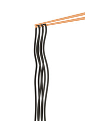 Black noodle and Chopsticks vector. Black noodle on white background.