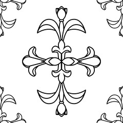  Stylish vintage black on white ornament seamless pattern. Allover vector design for fabric, apparel textile, interior, wallpaper