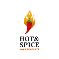 Hot and Spice logo design template - restaurant logo with chilli on fire