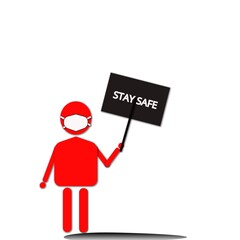 Wearing face mark, stay safe. Coronavirus (COVID-19) epidemic or pandemic concept illustration. Red and black color.