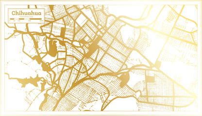 Chihuahua Mexico City Map in Retro Style in Golden Color. Outline Map.