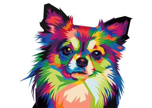 Colorful Chihuahua Dog Head With Cool Isolated Pop Art Style Backround. WPAP Style