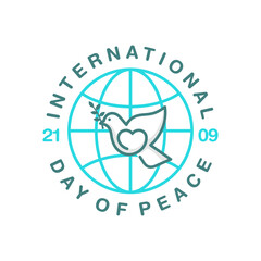 international day of peace design with dove carrying branch and globe