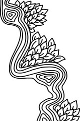 Eco style border. Leaves and branches black outline ornament. Natural sketch print. Vector illustration.