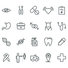 Set of medical outline icon. Healthcare thin symbol vector. Pharmacy sign. 320x320 pixels 