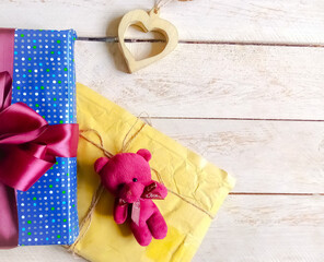 teddy bear and gift box. 