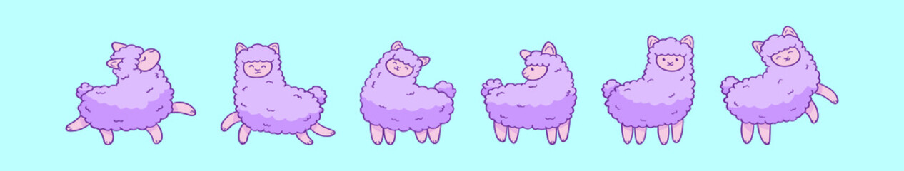 set of llama cartoon icon design template with various models. vector illustration isolated on blue background