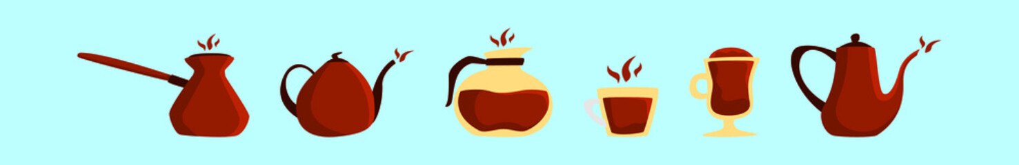 set of coffee cartoon icon design template with various models. vector illustration isolated on blue background