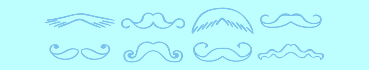 Obraz premium set of mustache cartoon icon design template with various models. vector illustration isolated on blue background