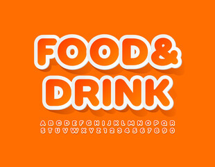 Vector modern template Food and Drink. Orange Alphabet Letters and Numbers. Bright Sticker Font