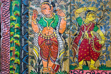 Fototapeta premium Decorations on the walls of temples in Bhunabeshwar in India