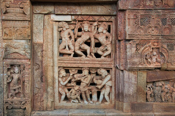 Decorations on the walls of temples in Bhunabeshwar in India