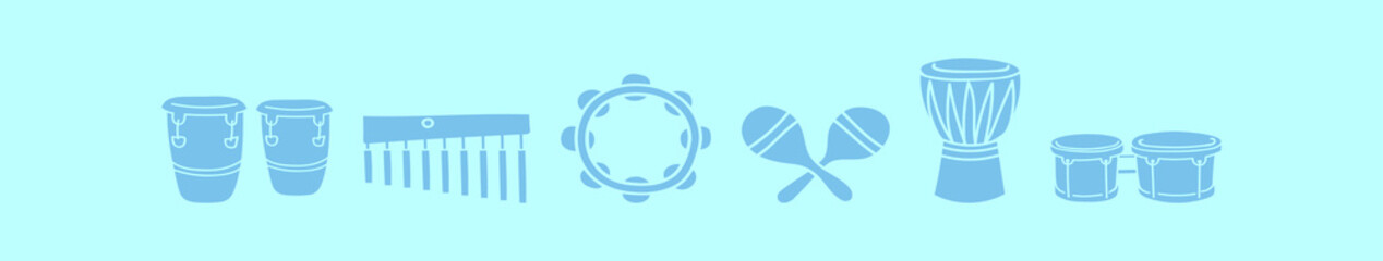 set of music instrument cartoon icon design template with various models. vector illustration isolated on blue background