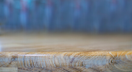 Wooden board empty table in front of blurred background. Perspective brown wood over blur in cafe - can be used to showcase or mount your products Mock up for product display. closeup top wood table 