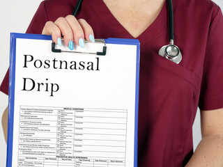 Healthcare concept meaning Postnasal Drip with sign on the page.
