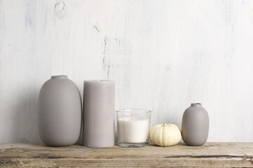 Neutral colored vases and candles as home decor