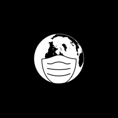 Planet Earth with face mask icon isolated on dark background