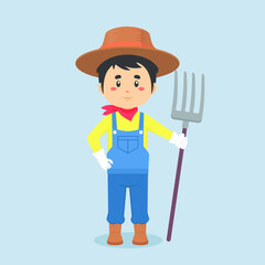 Cartoon Character Farmer Holding Rake