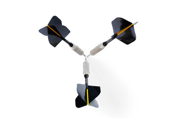 Three darts pointing the same target on an isolated white background. Straight to the aim of...
