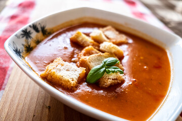 Tomato Soup with basil and toasts