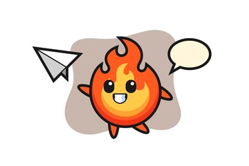 fire cartoon character throwing paper airplane