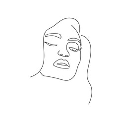 Woman Head Continuous One Line Vector Drawing. Style Template with Abstract Female Face. Modern Minimalist Simple Linear Style. Beauty Fashion Design