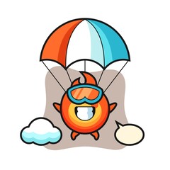 fire mascot cartoon is skydiving with happy gesture