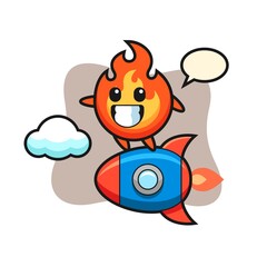 fire mascot character riding a rocket