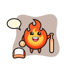 Cartoon character of fire as a baseball player