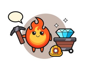 Character Illustration of fire as a miner