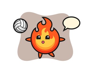 Character cartoon of fire is playing volleyball