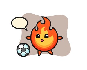 Illustration of fire cartoon is playing soccer